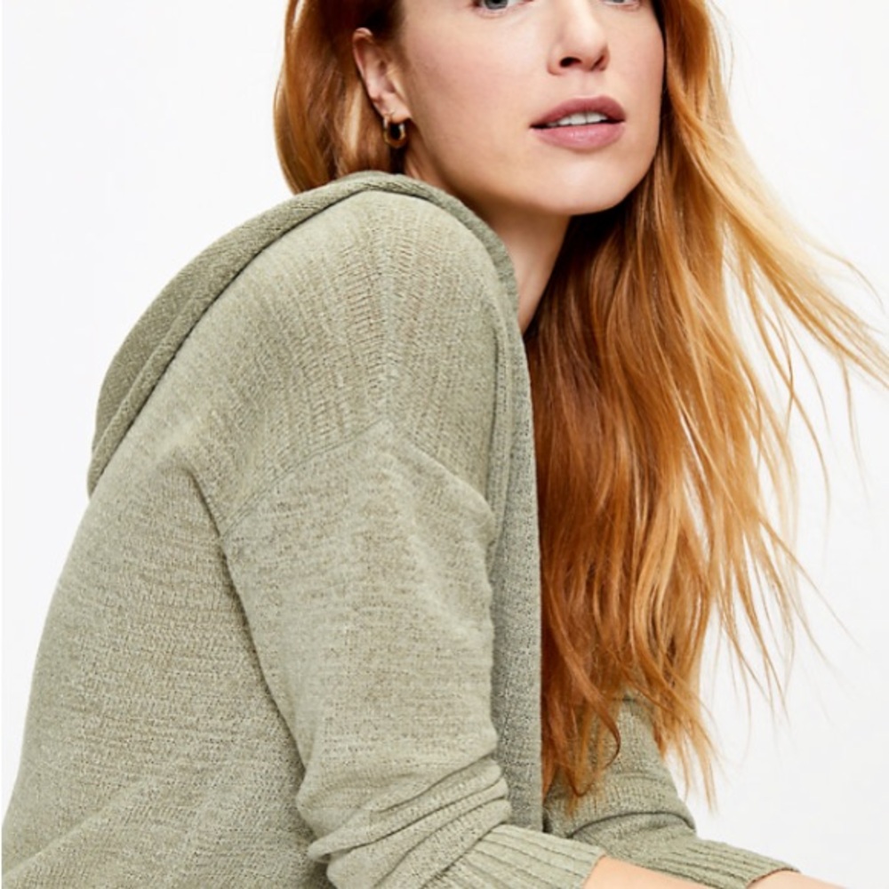 LOFT Lightweight Sage Green Hooded Sweater